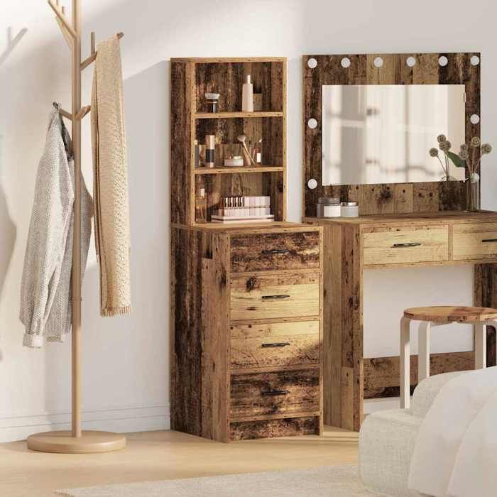 Marron Haut Armoire Bois ancien 40x41x135 cm Bois dingénierie - Meuble Rangement LV39396