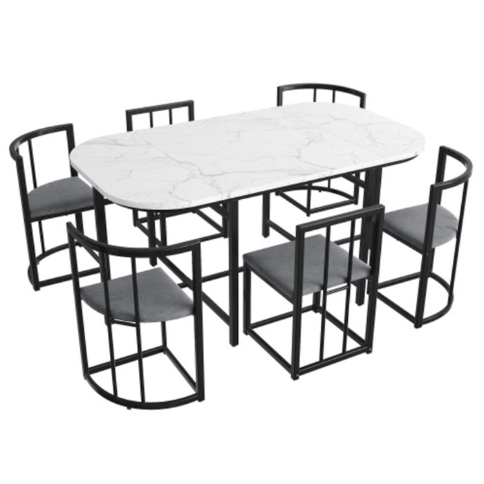 Ensemble de table à manger à six chaises-Table a Manger avec 6 Chaises-Chaise Tapissée-Table de Cuisine 6 Personnes (Noir)