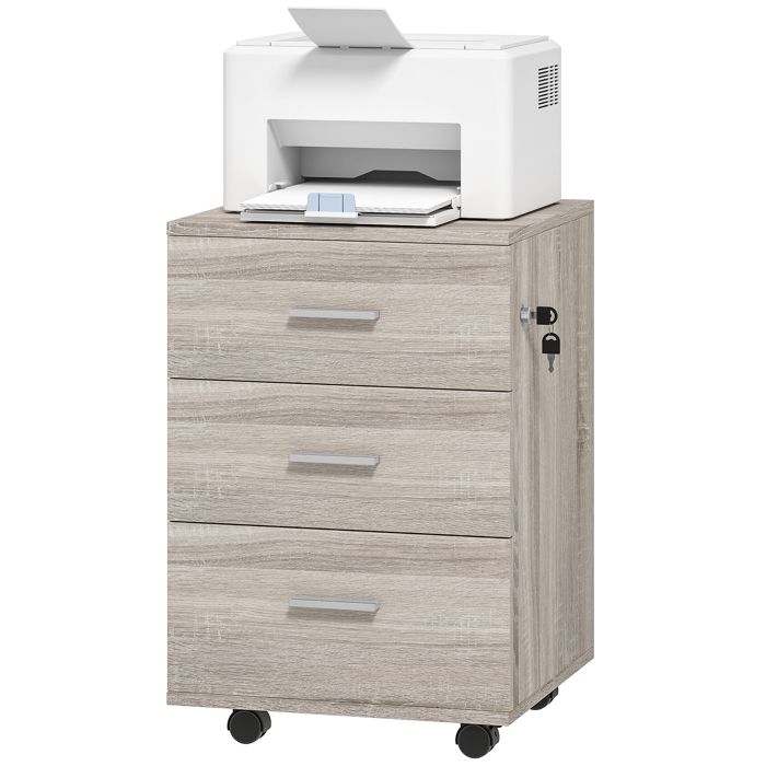VVBV Caisson de Bureau Mobile à 3 Tiroirs avec Serrure et Roulettes Meuble de Rangement Gris 40x40x61 5 cm 5 cm