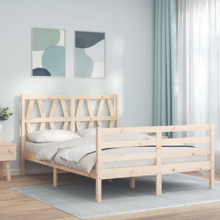 cadre de lit avec tête de lit en bois massif - atyhao - a3194346 98666 - blanc - 120 x 190 cm - campagne