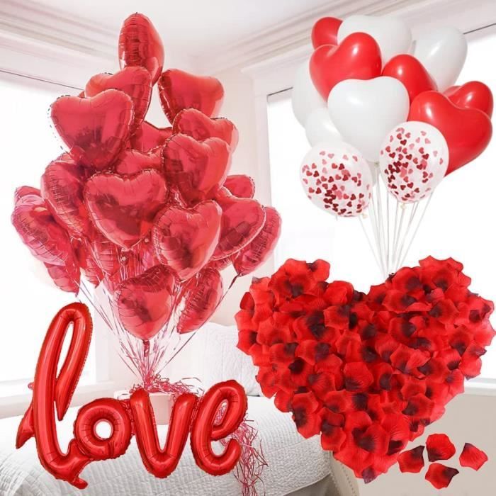 Décorations de Saint Valentin, Romantiques Amour Coeur Feuille de Ballons  Coeurs Suspendus Bougies de Chaîne et 1000 Pièces P A501