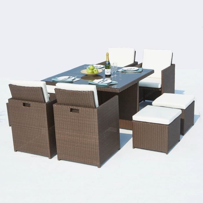 Table Noire 190 x 90 x 75 cm Salon de jardin 8 DIVERSES COULEURS AU CHOIX 8 Chaises Marron 1 en r/ésine tress/ée Marron