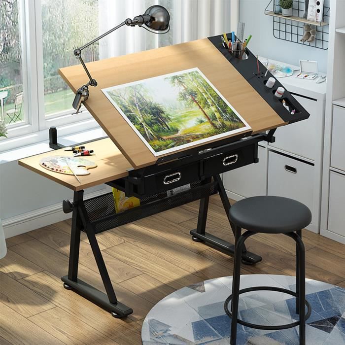 Table A Dessin Inclinable Bureau Inclinable Reglable Avec 2 Tiroir En Couleur De Bois D Orme Et Noir Hauteur Reglable Achat Vente Table A Dessin Table A Dessin Inclinable B Cdiscount