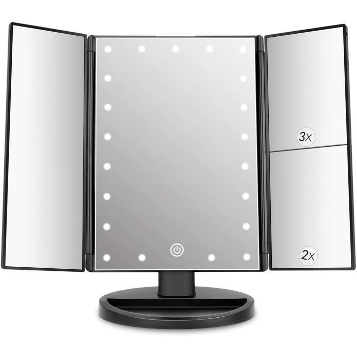 Miroir de courtoisie avec lumières, rotation réglable à 180°, Miroir de maquillage lumineux avec