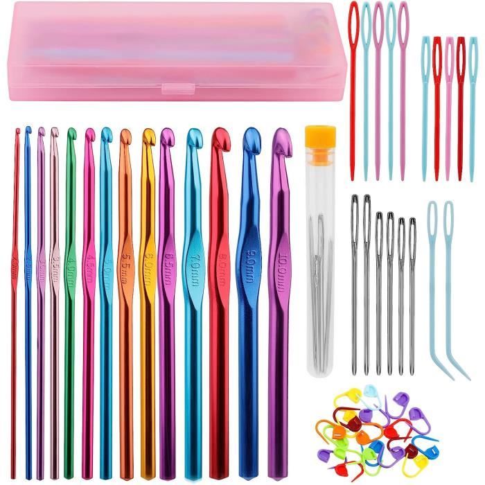 Kit De 14 Crochets De 2 à 10 Mm | Avec Accessoires (aiguilles, Marqueurs, Mètre) | Poignée Ergonomique En Caoutchouc | Pour Débutants Et Confirmés