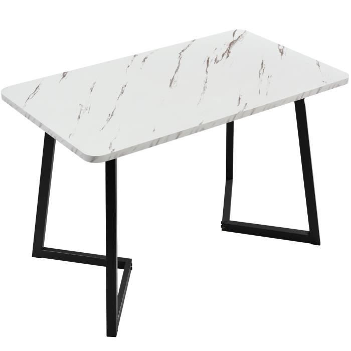 table à manger structure en métal table rectangulaire en marbre table de cuisine avec pieds pour salle à manger blanc 117x68x75cm