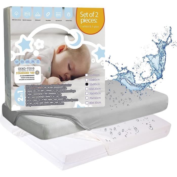 Bisoo Drap Housse Cododo 55x90 Impermeable - Alese Protege Matelas Bebe  Kinderkraft - 100% Jersey Oeko-Tex - Lot Blanc + Gris - Cdiscount  Puériculture & Eveil bébé