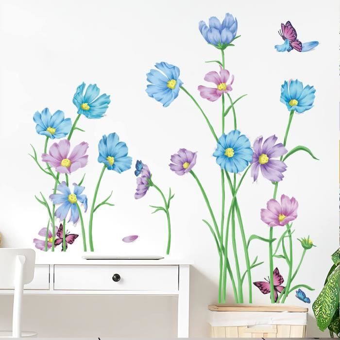 Stickers Muraux Fleur Bleue Violet Autocollants Muraux Fleur De Jardin Sticker  Mural Fleurs Papillons Pour Fille Femme Salo[x9875] - Cdiscount Maison