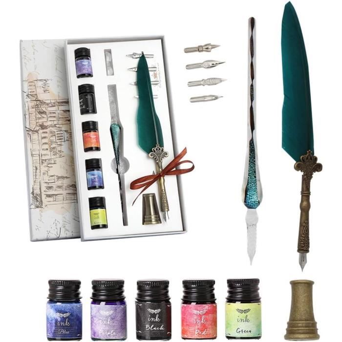 Stylo Plume Calligraphie Couleurs Noël Avec Support Fa14 - Neuf Avec étiquettes