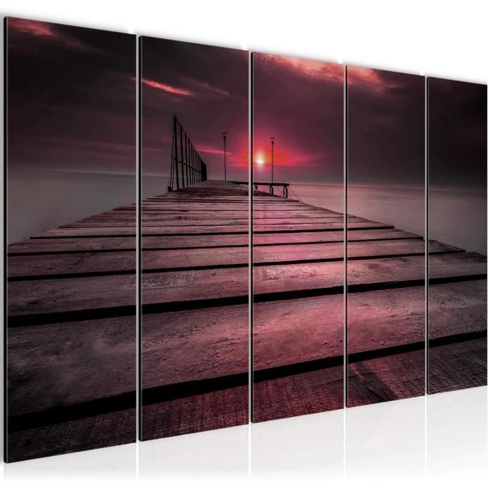 Runa Art Muur Schilderij XXL Winter Hert 200 x 80 cm Zwart Wit 5 Delen - Made in Germany - 003855c