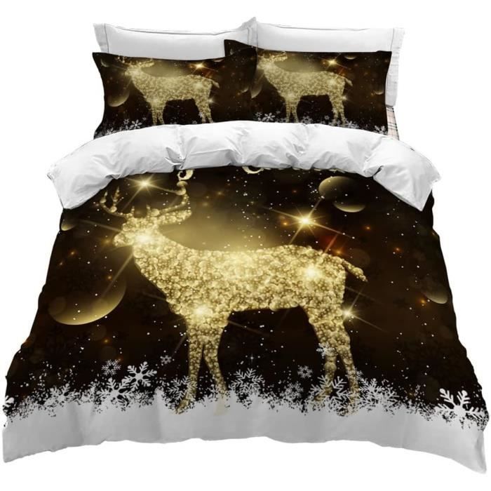Housse De Couette Noël 220x240cm - 3 Pièces Homme En Pain D'Épice - Coton - Parure De Lit Enfant Garçon Fille