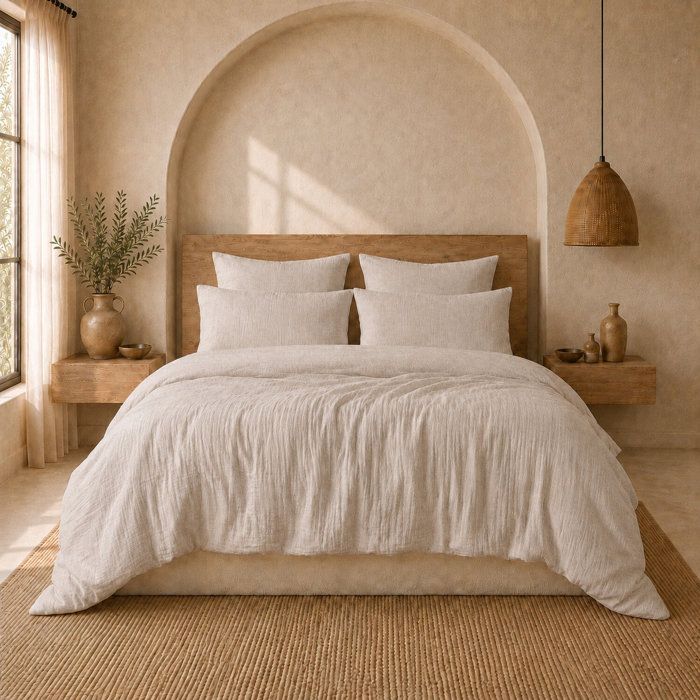 Parure de couette 3 pcs 260x240 100% gaze de coton lavé ecru naturel Parure de couette 3 pcs 260x240 100% gaze de coton lavé ecru naturel