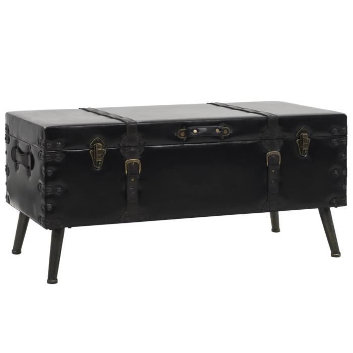 Table basse - HAJISHOPISHOP - Coffre de voyage - MDF et cuir artificiel - Acier robuste - Vintage noir