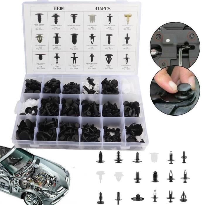 415pcs Voiture Auto Rivet Pare-chocs Porte Panneau Agrafe Retainer Attache Clips Garniture -ABI