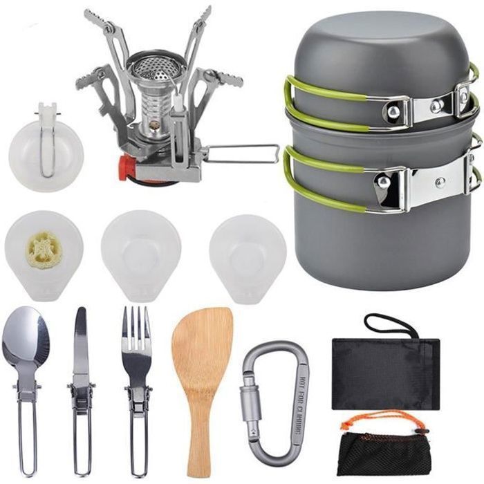 Ustensiles de Cuisine de pique-nique portable en plein air ensemble de Casseroles de camping Outils bol cuillère spatule