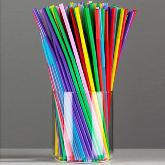 Pailles à boire en plastique jetables 200 pièces, pailles flexibles extra  longues colorées de qualité alimentaire 