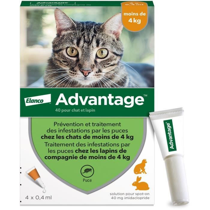 Advantage 40 4 Pipettes Antiparasitaires Pour Chat Et Lapin De Moins De 4kg Cdiscount Animalerie