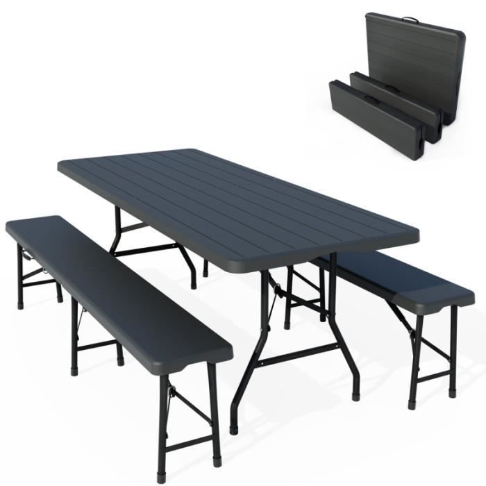 Ensemble Table Pliante Valise, en Aluminium avec 2 Bancs, pour L