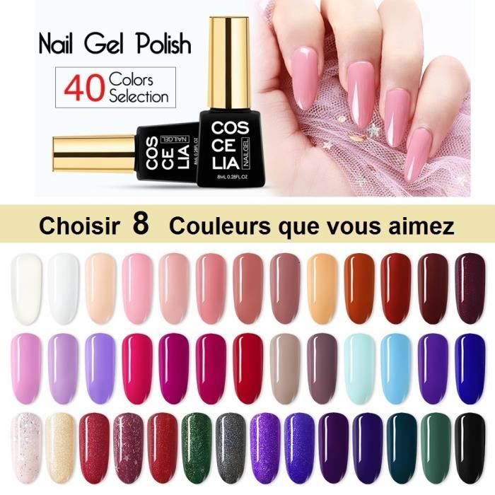Coscelia Kit Vernis Gel Semi Permanent Choisir 8 Couleurs Uvled Vernis à Ongles Gel Soak Off Débutant Nail Art Manucure 8 Couleur