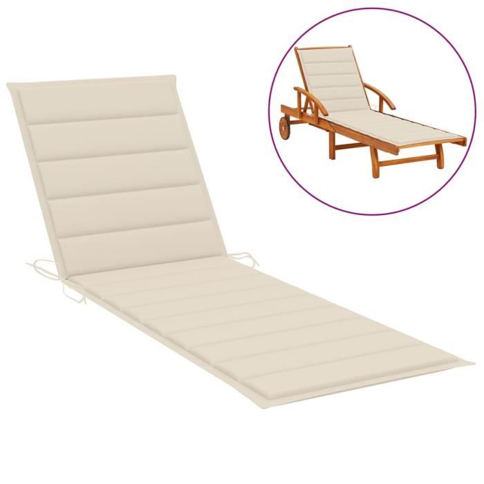 Coussin De Chaise Longue Crème 200 X 70 X 3 Cm – Tissu Oxford Imperméable & Confortable Pour Jardin, Terrasse & Intérieur