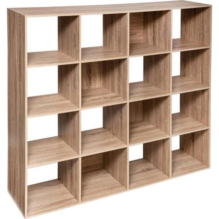 meuble etagère de rangement 16 cases mix bois naturel h 134 cm - five