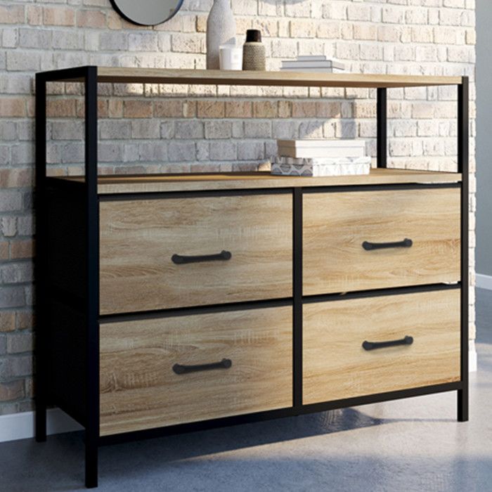 IDMARKET Commode 4 tiroirs en tissu UTAH 80 cm meuble de rangement design industriel IDMARKET Commode 4 tiroirs en tissu UTAH 80 cm meuble de rangement design industriel