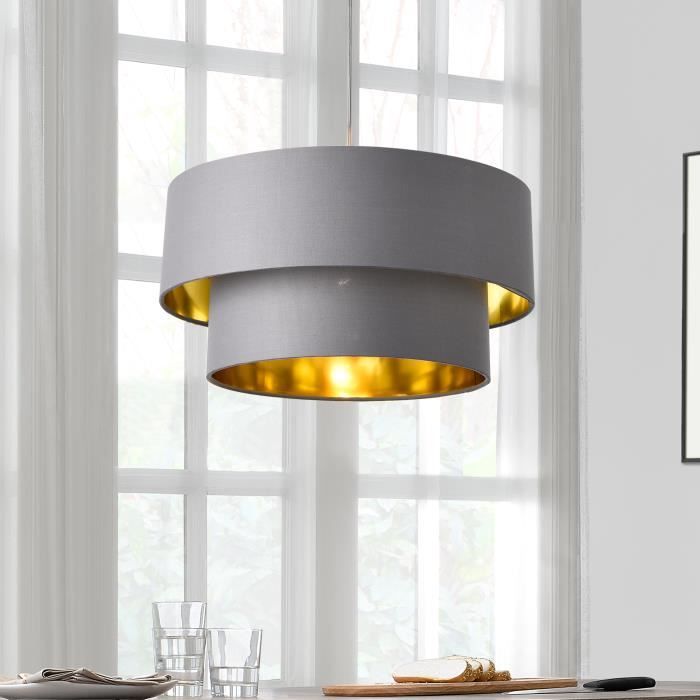 Suspension Lopar E27 60W en Métal et Textile Diamètre 40 cm Gris Doré