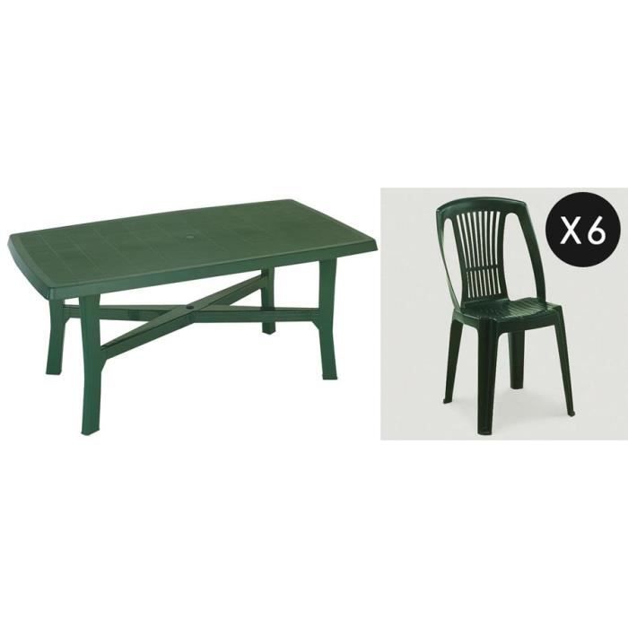 Ensemble Table 180 Cm 6 Chaises Plastique Vert Achat Vente