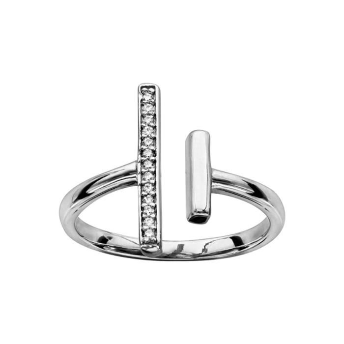 Thabora Bague Femme Argent Rhodie Barrettes Oxydes Blancs