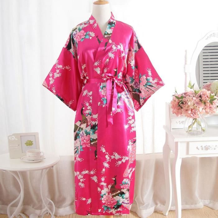 Femmes Imprimer Sexy Fleur Kimono Robe De Chambre De Bain Robe