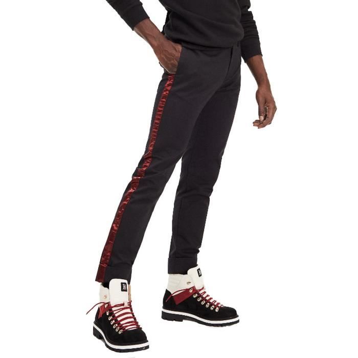 Pantalon noir bande on sale rouge