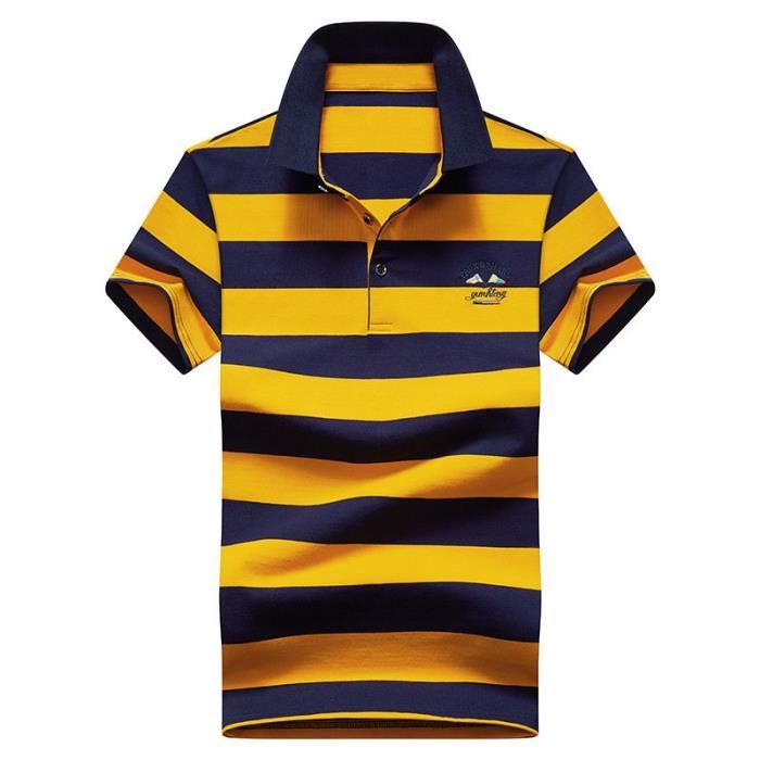 Homme Polo Rayures Manches Courtes Broderie T shirt Ete Elegant