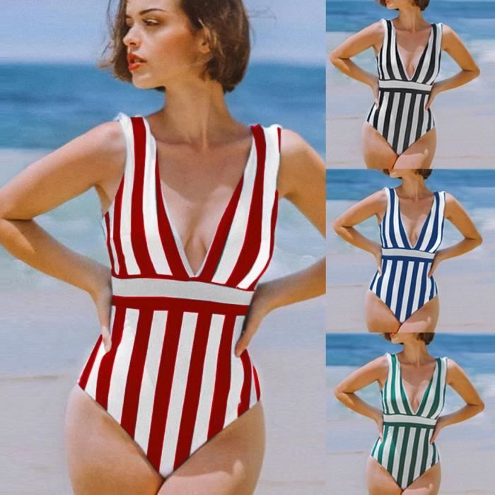 Maillot De Bain Une Piece Femme Bleu Marine Raye Taille Haute Col En V Vert Achat Vente Maillot De Bain Cdiscount