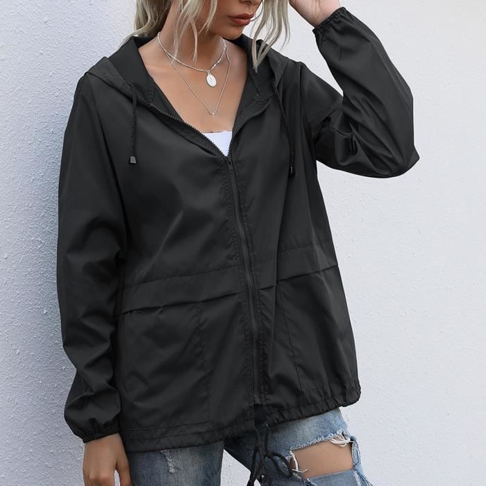 Sweat Femme Impermeable a capuche impermeable a glissiere coupe vent impermeable Noir Noir Cdiscount Pret a Porter