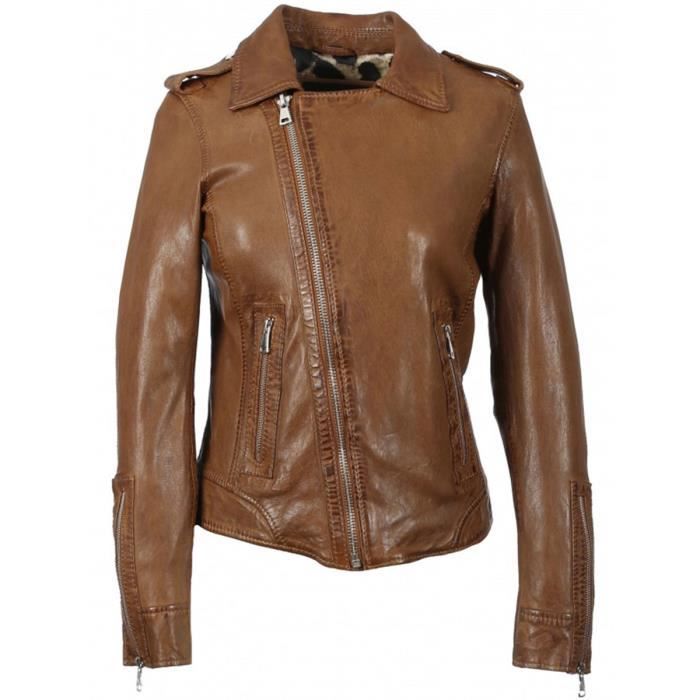 Blouson perfecto OAKWOOD ref_50425 Cuir véritable Marron