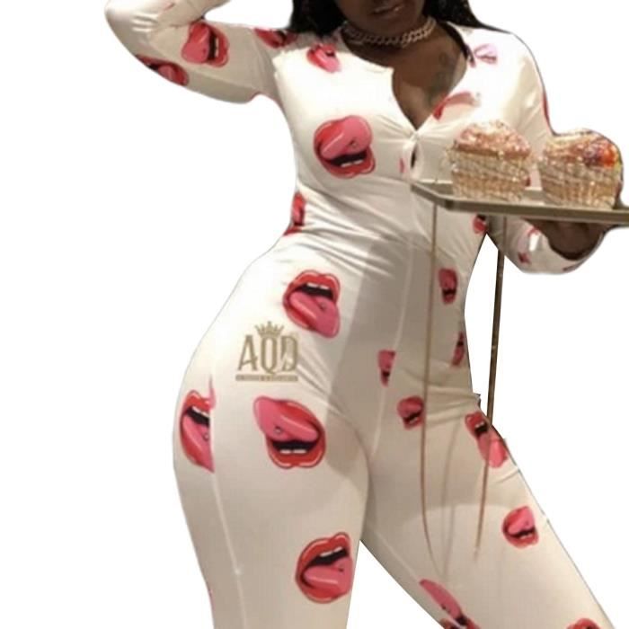 Combinaison Combinaison pyjama femme automne a manches longues col en V moulante barboteuse c ur noel salopette Type 2 Blanc Cdiscount Pret a Porter