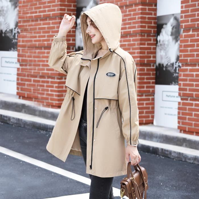 Coupe-vent Femme Ample à Capuche - Printemps/automne - Trench Long Oversize Avec Cordon De Serrage