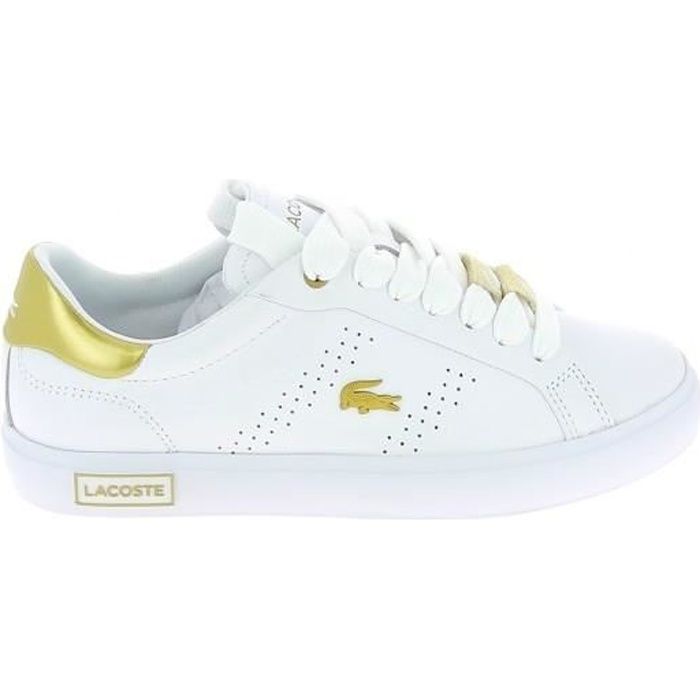 Baskets Mode Sneakers Femmes LACOSTE Powercourt 2.0 Blanc Or Blanc