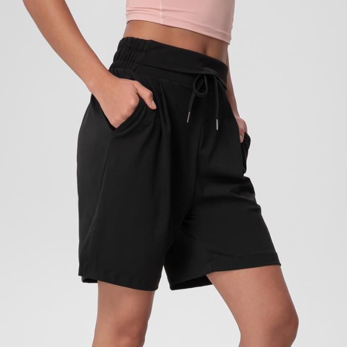 Short de Sport Femme Taille Haute Elastique Sechage Rapide Couleur Unie Fitness Gym Yoga