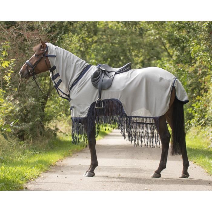 Couverture D'été Anti-mouches Pour Cheval Avec Col - Marque Horseware Amigo - Couleur Sarcelle/gris