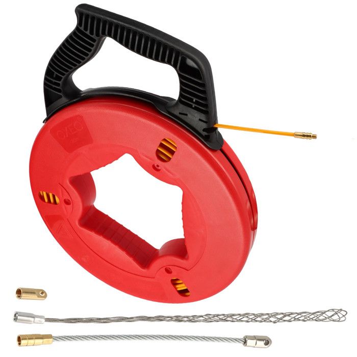 Aiguille tire fil 4mm longueur 25m - Tire câble électricien - Fibre de verre - embouts chaussette + passe coude + percé