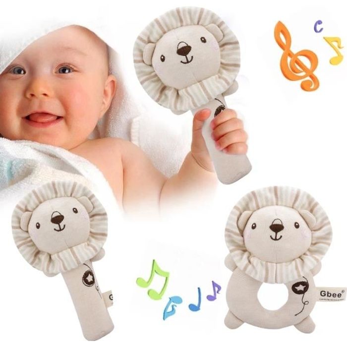 2 pieces Bebe Jouet Hochet Hochet bebe en coton bio Hochet Jouets avec cloche Jouet Educatif Cadeau pour Bebe Nouveau ne 3 Mois