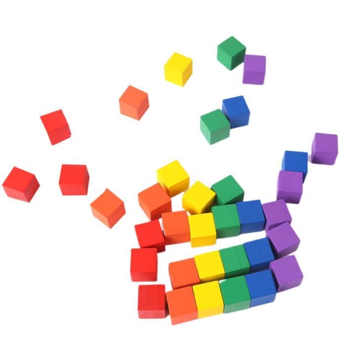 100pcs Cubes De Bois Colore Bloque Des Blocs De Construction Carres Pour Bebes Enfants Jeu De Coloriage Dessin Pochoir Cdiscount Jeux Jouets