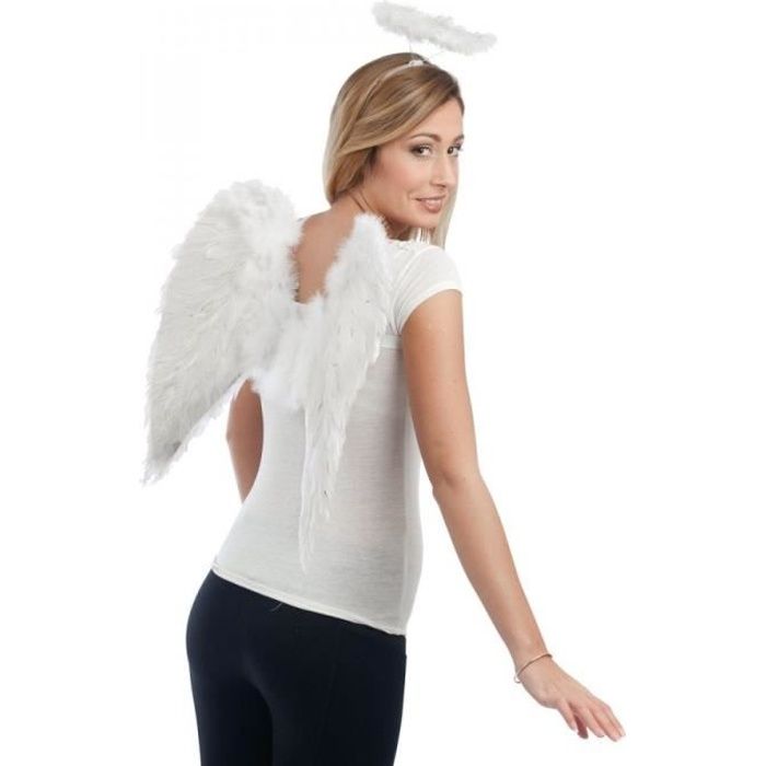 Ailes d'ange en plumes blanches - PTIT CLOWN - Accessoire de déguisement pour adulte - 50 cm x 50 cm