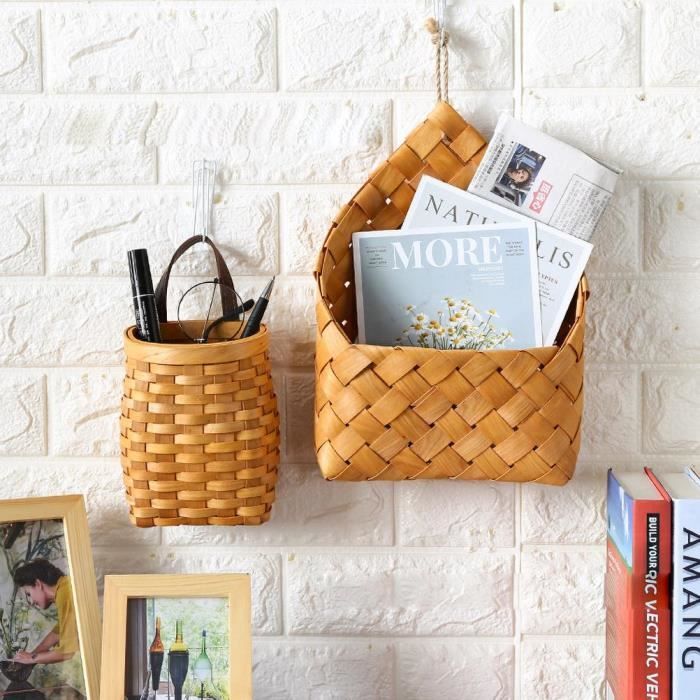 2 Paniers Mural Tissé En Coton - Gris - Suspension Pour Plantes Ou Rangement - Chambre, Bureau, Cuisine