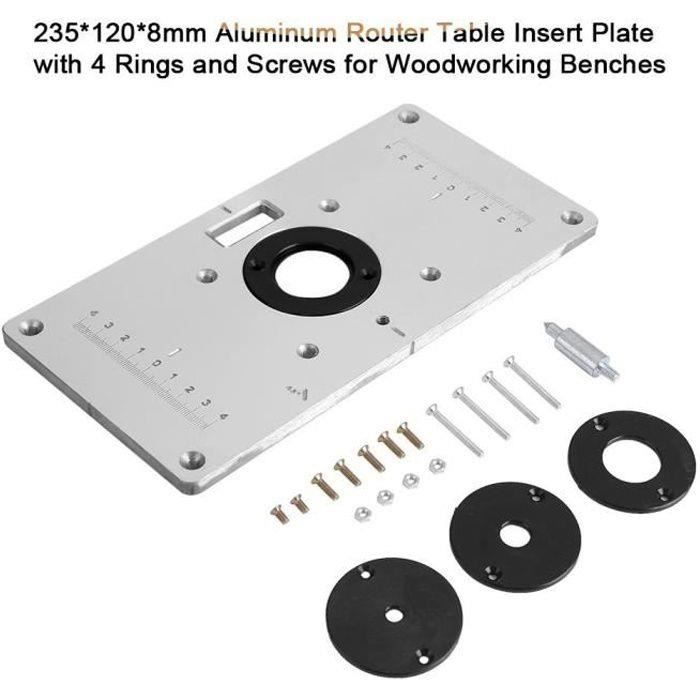 Plaque d'insertion de table de routeur en aluminium ROKOO - 235x120x8mm - 4 anneaux et vis inclus