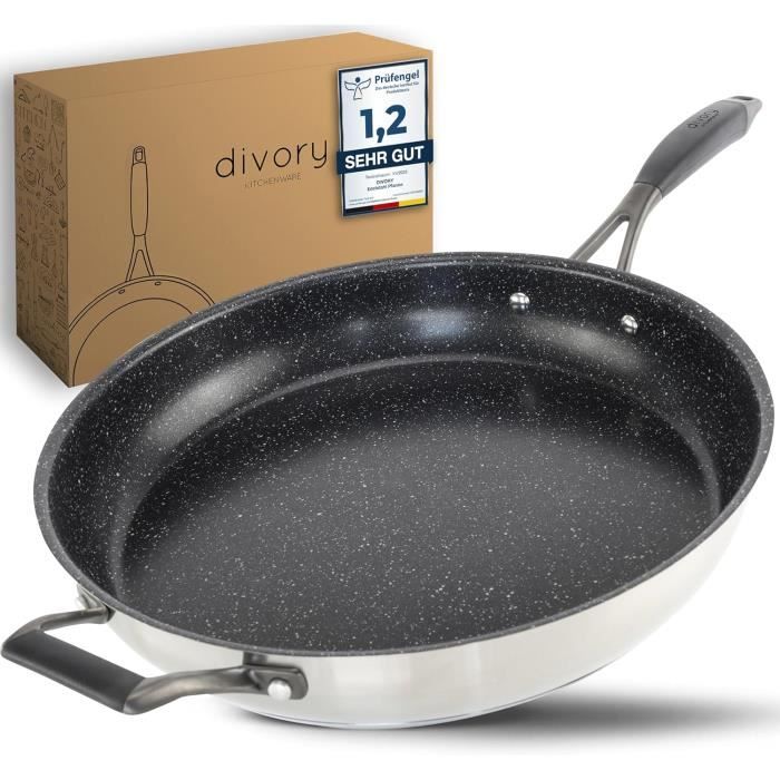 Poêle En Acier Inoxydable 32 Cm Induction I Grande Poêle À Frire À Revêtement AntiAdhésif Pour