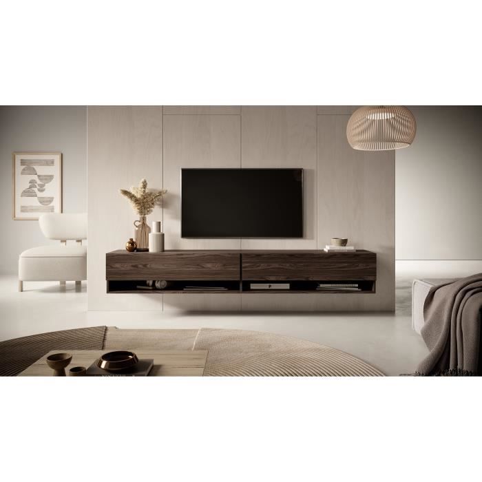 Meuble TV - SELSEY - MIRRGO - 200 cm - Noyer Wisconsin - Style industriel mat