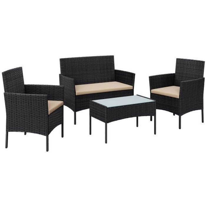 SONGMICS Salon de Jardin Extérieur Surface Tressée en PE Table