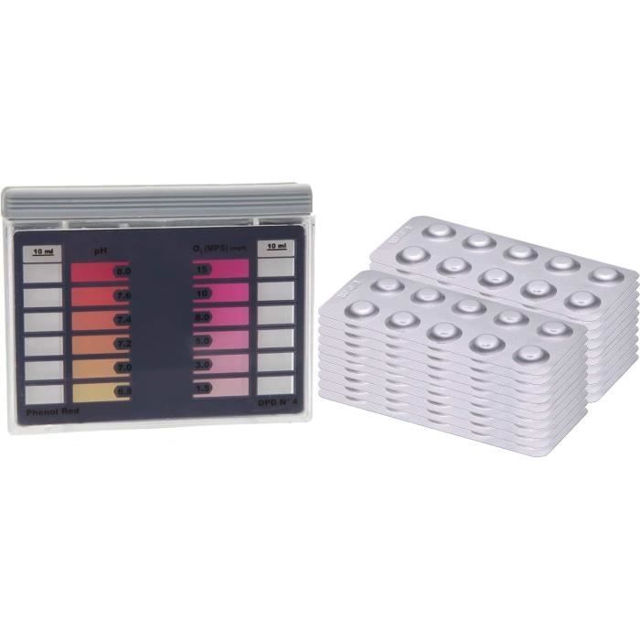 Testeur D'eau Piscine 120 Comprimés | 60 PH Phenol Red + 60 Chlore DPD1 Avec Chambre De Mesure